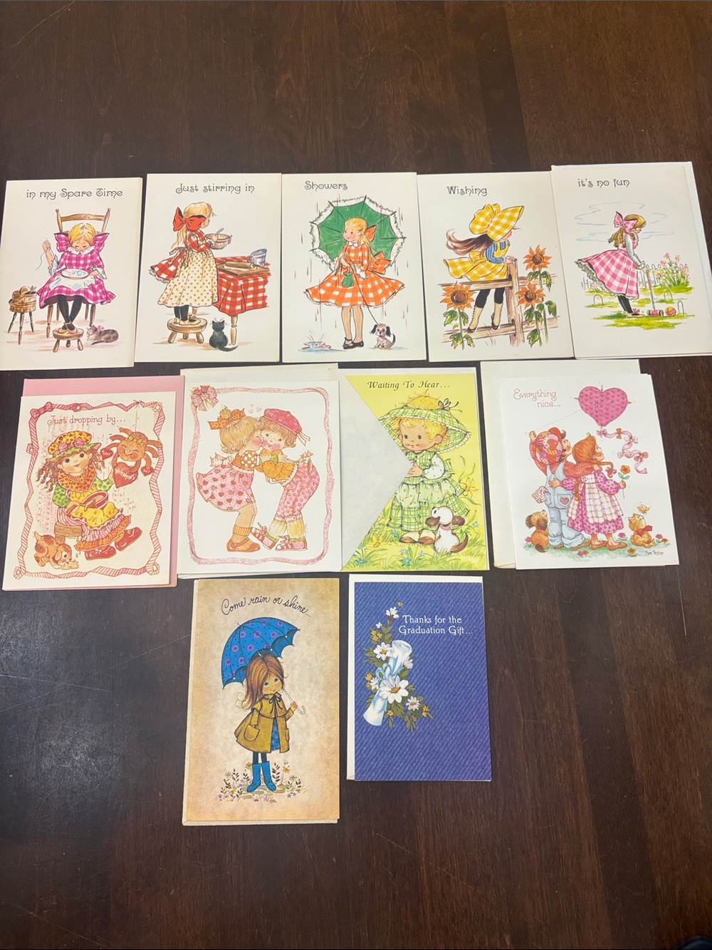11 Vintage Mid-Century Girl Illustrations, Valentine, Graduation Cards